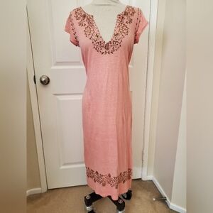 Calypso St.Barth Coral Linen Knit Maxi Dress Gold Sequins Women's Size Small